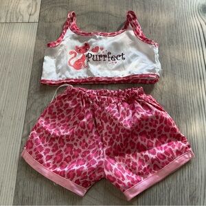 Vtg Build a bear pink satin leopard shorts and top 2-piece loungewear pajama set